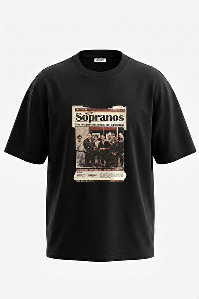 Anetos Dizajn "Sopranos" sa zadnjim štampom, pamučna crna oversize majica