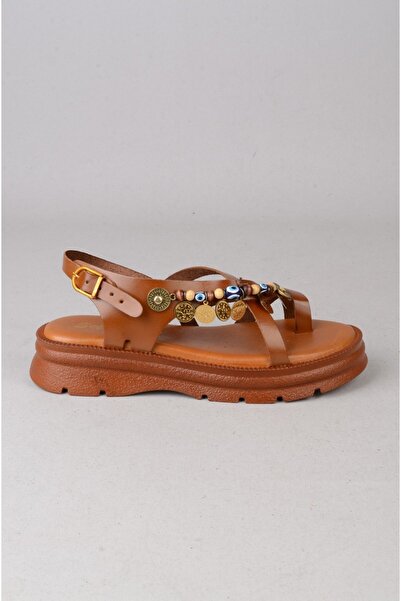 SEÇ KUNDURA Seç C405 Genuine Leather Flip-Flop Women's Sandals (Sole:3.5 cm) Tan
