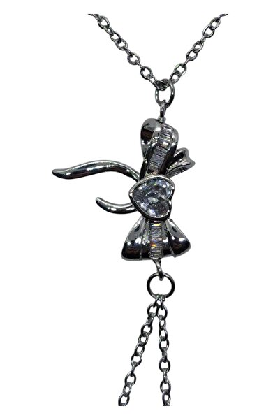 OGHAMAY Silver Color White Stone Bow Steel Shahmeran - 3562