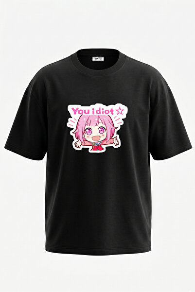 Anetos Tricou oversize negru din bumbac cu imprimeu pe spate Emu Otori Design