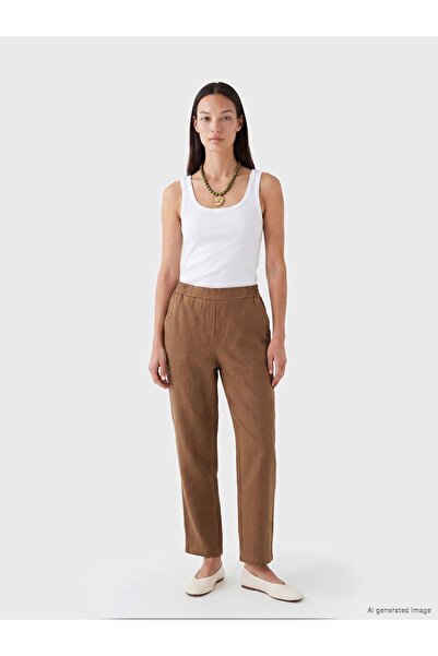 LC Waikiki Lcwaikiki Classic Beige Carrot Cut Women's 100% Linen Trousers