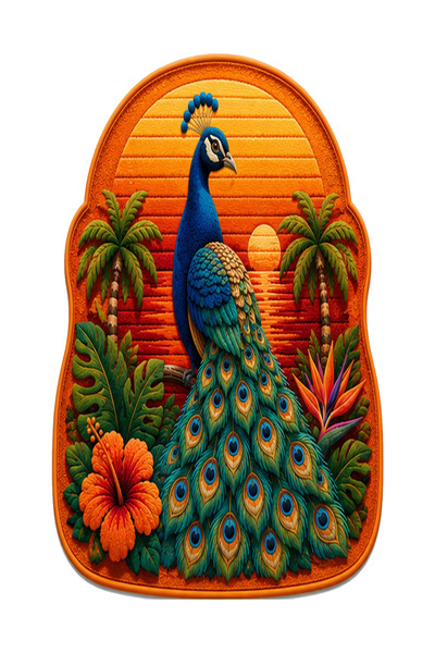 Rugs Modern Halı Sdt Special Cut Tropical Peacock Patterned Orange Woven Base...