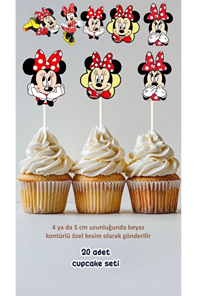 Sinek Kupası Tasarım Minnie Mouse Red Themed Concept Toothpick Cupcake Decora...