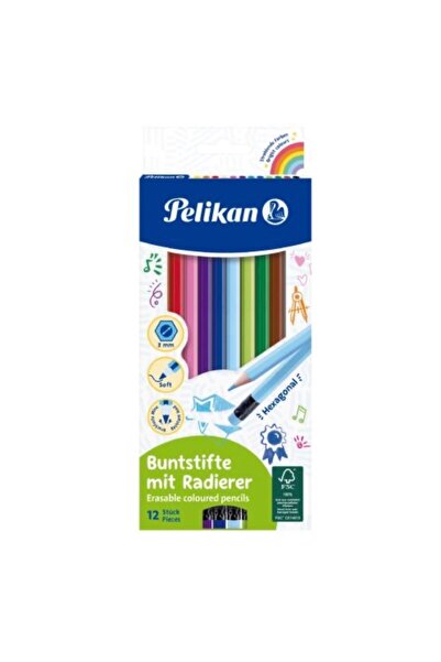 Pelikan Creioane colorate 12 culori cu radiera