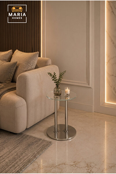 MARIA HOMES طاولة جانبية زجاجية عصرية مستديرة، طاولة زينة لغرفة المعيشة وغرفة...
