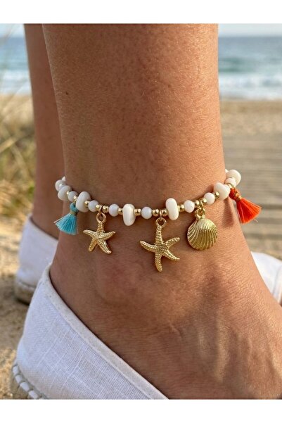 Allurist Jewerly Deniz Yıldızı, deniz kabuğu charmlı el yapımı boncuklu halhal
