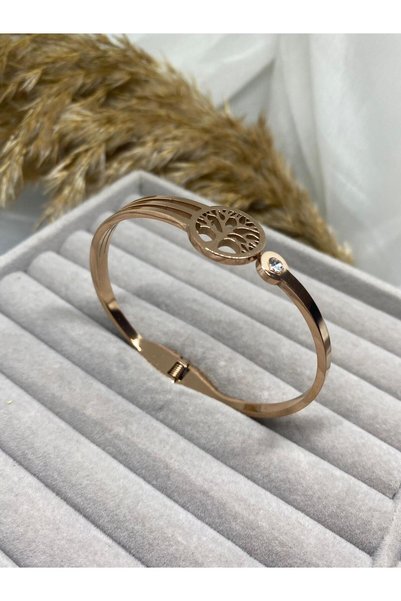 ZEYKU ACCESSORİES سوار شجرة الحياة بثلاثة خطوط من حجر الزركون - سلسلة فولاذية/في آي بي