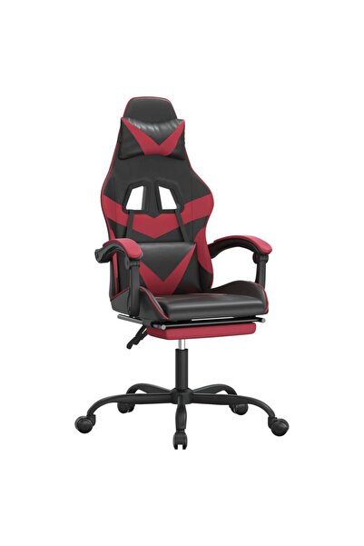 vidaxl Scaun de gaming cu suport picioare, negru/roșu vin, piele