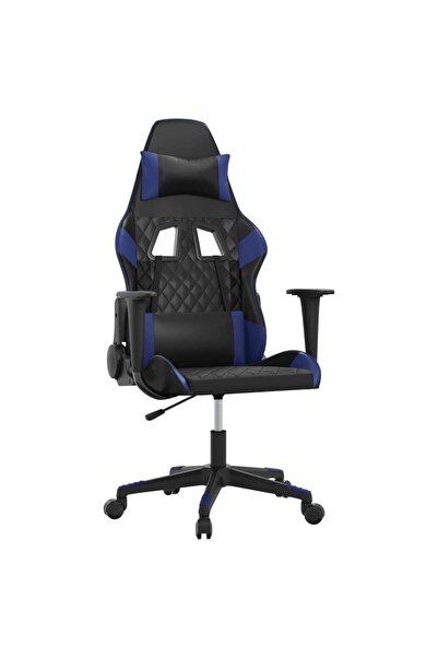 vidaxl Scaun de gaming de masaj, negru și albastru, piele ecologică