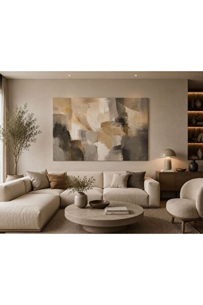walliva Bej Gri Soyut Modern Kanvas Tablo – Minimalist Dokulu Abstract Duvar ...