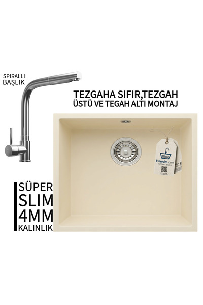 RealStone Steep 50 Krem Granit Evye & Sümela Krom Batarya Seti