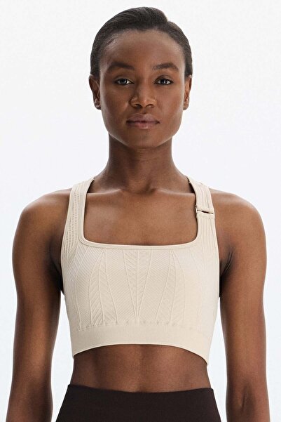 COMEUP 3D Patterned Halter Back Seamless Sports Bra in Sand Color, Made from ...