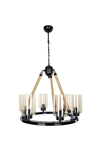 Cojom Corp de iluminat Lotus cu 5 becuri metalice negre acoperite cu frânghie