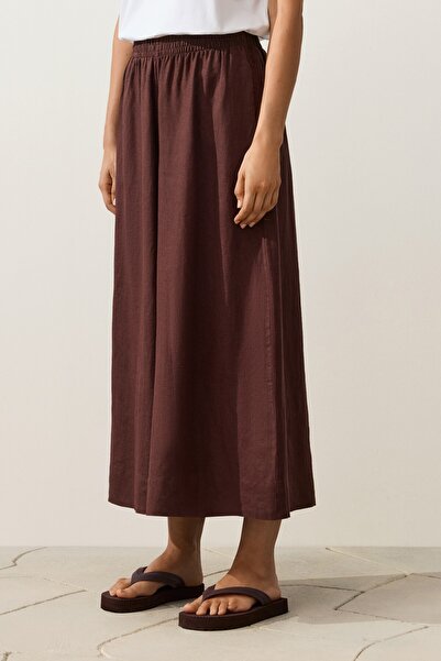 Oysho %100 keten super wide leg crop pantolon