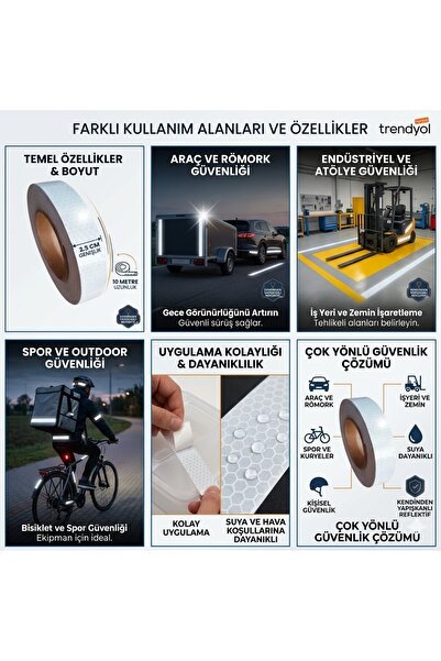 opersan Petek Dokulu Reflektif İkaz Bandı-Beyaz- 2.5cm 10m - Araç Römork Bisi...