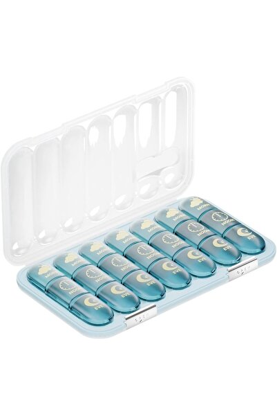 Arabest 21-Grid Transparent Blue Pill Organizer, 7-Day 3-Time-Slot Pill Organ...