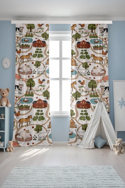 EVPANYA Vesela zavjesa sa uzorkom farme za dečiju sobu (cena za jedno krilo)