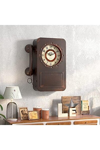 Yıldızan zkra shop Abdurey Gizli Kasalı Retro Eski Telefon Duvar Saati, Pille...