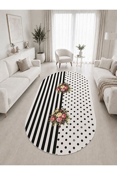 GNL HOME Oval Çiçek Desenli Dijital Baskı Salon,Koridor,Mutfak,Balkon,Ofis Ha...