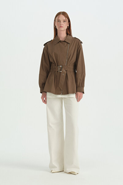 Nihan Drawstring Waist Belt Detailed Short Cotton Cap - Brown