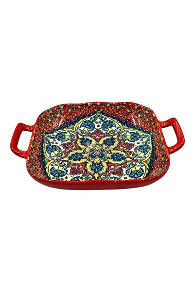 Ceramica Martinescu Tava din ceramica cu doua manere, rosie, pentru servire, ...