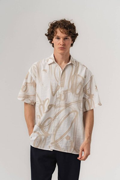go gang own Abstract Design Detailed Short Sleeve Oversize Shirt