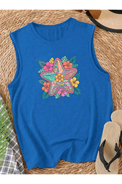 SUNFREE Tropical Sea Star Printed Sleeveless Crew Neck Women's Tshirt
