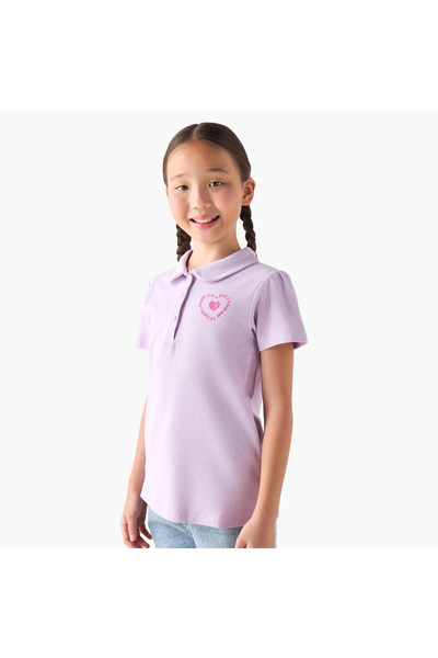 Juniors Peter Pan Collar Short Sleeves Polo T-shirt with Heart Embroidery