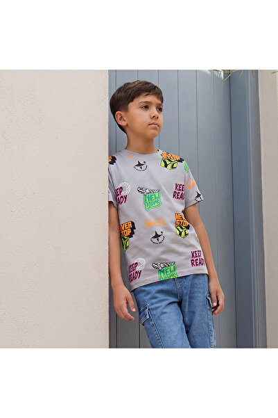 Juniors Boys Crew Neck T-shirt with Fun Print - Cotton - Short Sleeve