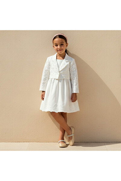 ELIGO Sleeveless A-line Dress and Bolero Set with Embroidery Lace Detail
