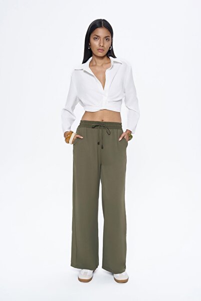 Quzu Ženske platnene pantalone 70858 kaki