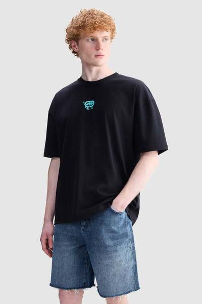 ecko unltd. Tobias Oversize Crew Neck Printed 100% Cotton Men's Gray T-Shirt