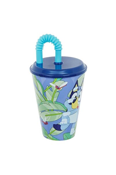 OEM Pahar Bluey Albastru din Plastic cu Pai, 430 ml