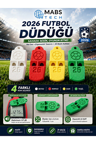 Mabs Tech Dünya Kupası Temalı 2026 Düdük - Anahtarlıklı Güçlü Hakem Düdüğü 5,6 x 2,2 cm - 3D Baskı