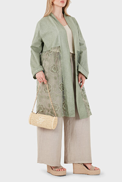 Via Dante % 100 Keten Dantel Detaylı Kimono KİMONO 6909330
