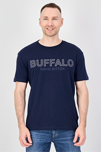 Buffalo David Bitton Men Crew Neck Short Sleeve Brand Logo T-Shirt, Navy