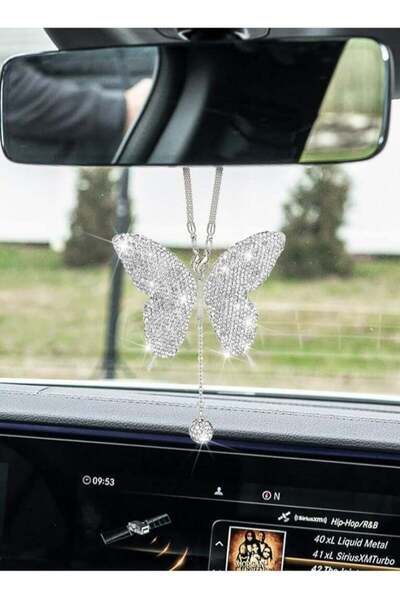 Arabest Bling Butterfly Car Pendant,Diamond Crystal Rear View Mirror Charm,Ha...