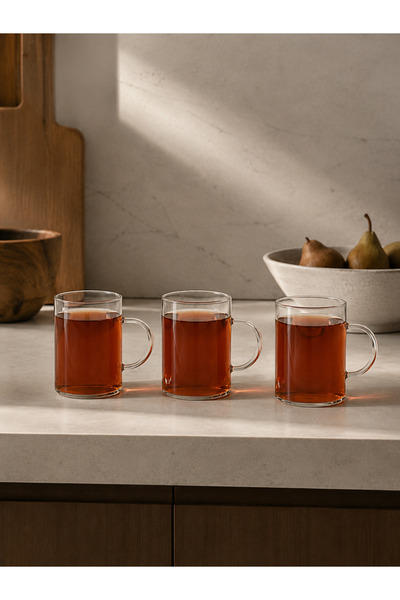 Tutku Home 3'lü Isıya Dayanıklı Borosilikat Cam Kupa Bardak 200 Ml