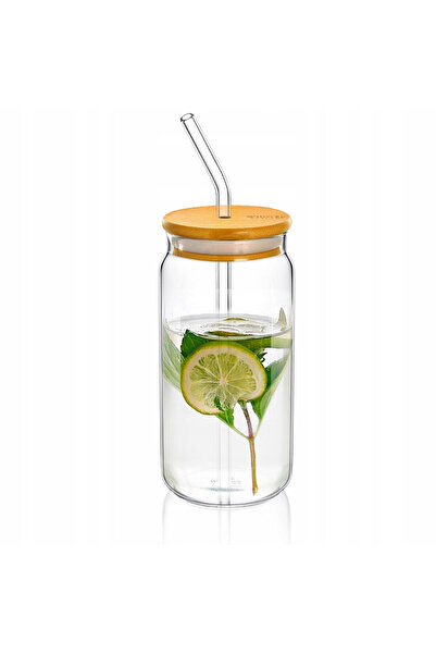 WILMAX ENGLAND Cana mare sticla 500 ml, Borcan cu capac din bambus si pai, Th...