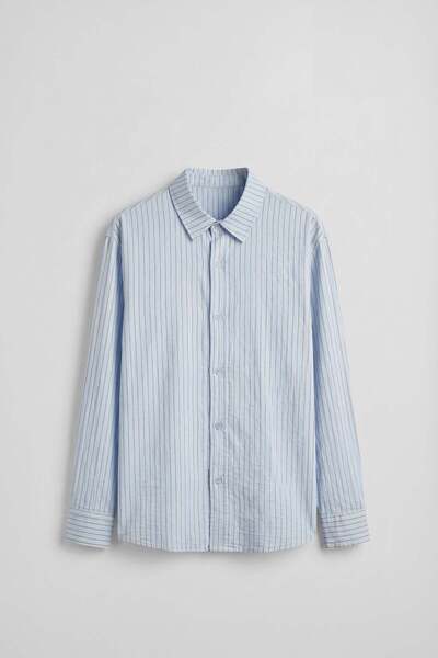 ablukaonline Men's Oversize Striped Boxy Fit Long Sleeve Shirt Baby Blue
