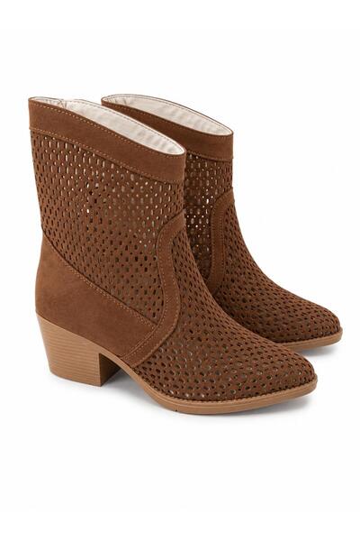 RoseVeno Women's Western Cowboy Heeled Suede Laser Cut Perforated Summer Boots