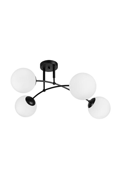 Cojom Candelabru Porto 4NAB, metal negru, abajururi din sticlă, alb mat, 4XE27