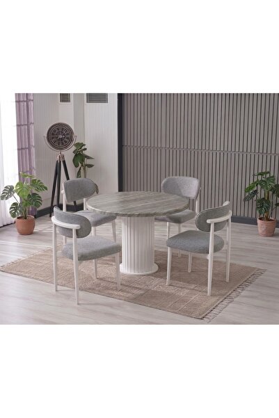 JoyMassa LİNA BOHEM 90x90 BEYAZ YUVARLAK MASA & 4 POLO SANDALYE SETİ