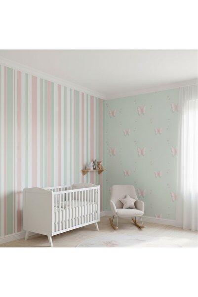 KMS HOME Pembe Kız Çocuk Odası Duvar Kağıdı (en:53 cm uzunluk: 10 metre) Çizg...