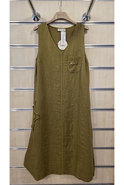 Park Moda Italian Linen Dress Zero Sleeve Midi Length
