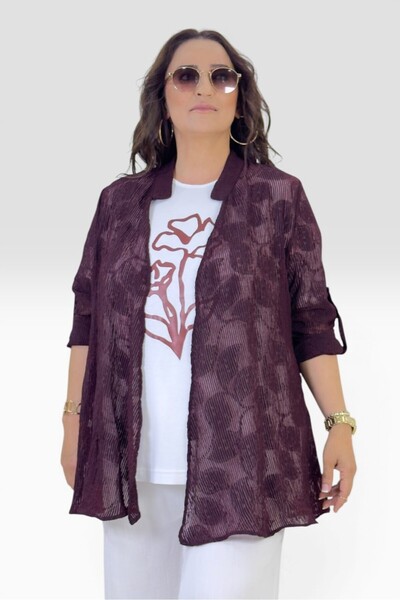 yagmurberen Foldable Sleeve Bordure Pattern Transparent Jacket Printed Combed...