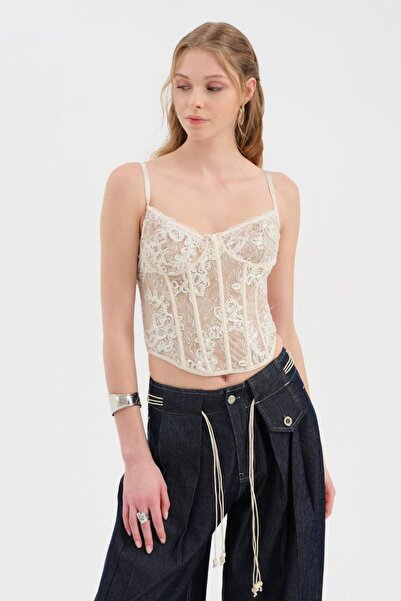 tw3 Women's Cordone Embroidery and Lace Fabric Detailed Design Corset