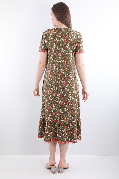 Arttist Girl Women's Khaki Crispy Patterned Baby Collar Pocket Flexible Cotton Plus Size Casual Dress