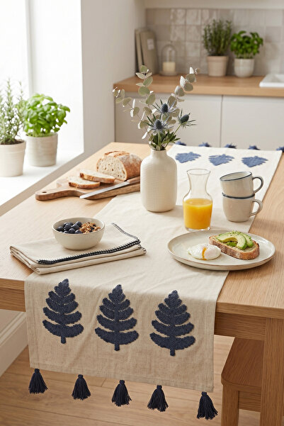 Destiva Home Covor decorativ din bumbac, brodat cu copac colorat, cu ciucuri,...