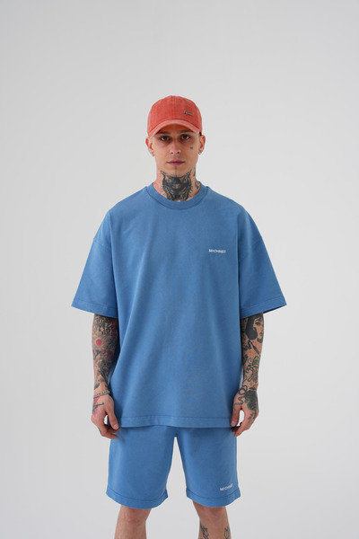 Machinist Tricou oversize pentru bărbați, cu efect degradat, albastru deschis